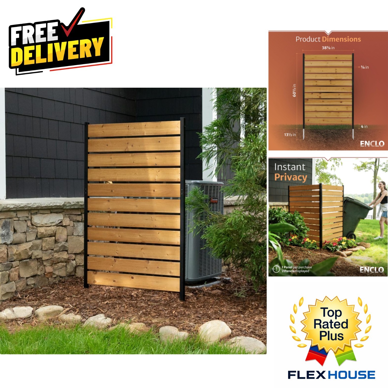 Concord Cedar Wood Privacy Screen Kit - Easy No Dig Installation, Stylish 5ft