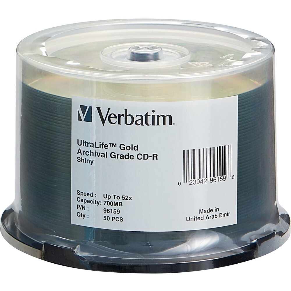 CD-R Archival Grade Recordable Disc 700MB/80 Min 52X Spindle Gold 50/Pack