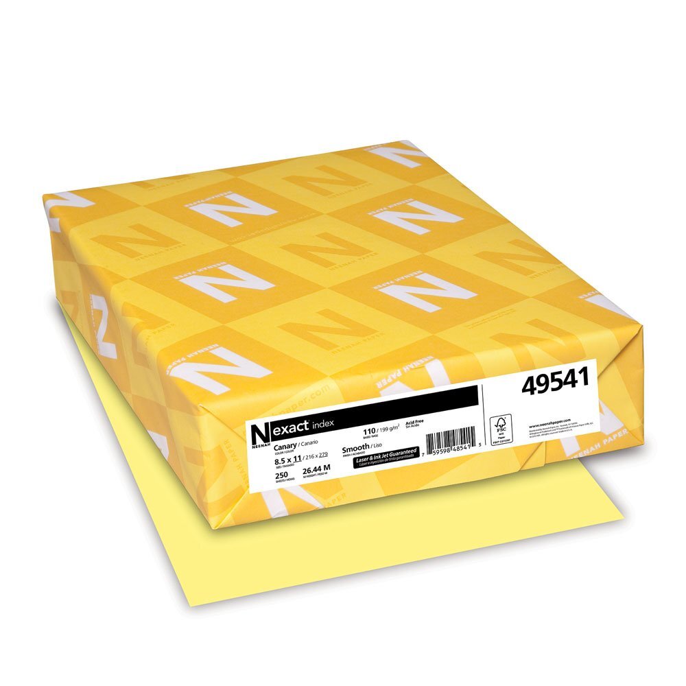 Canary Card Stock 8.5 x 11 250 Pack Smooth Inkjet Laser Printable Acid Free