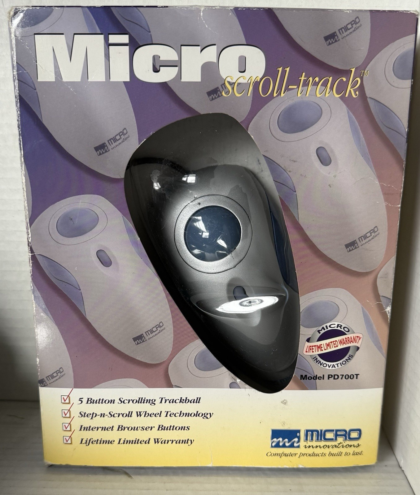 Micro Innovations Scroll Track Ball mouse, New Sealed 5 Button Trackball Vintage