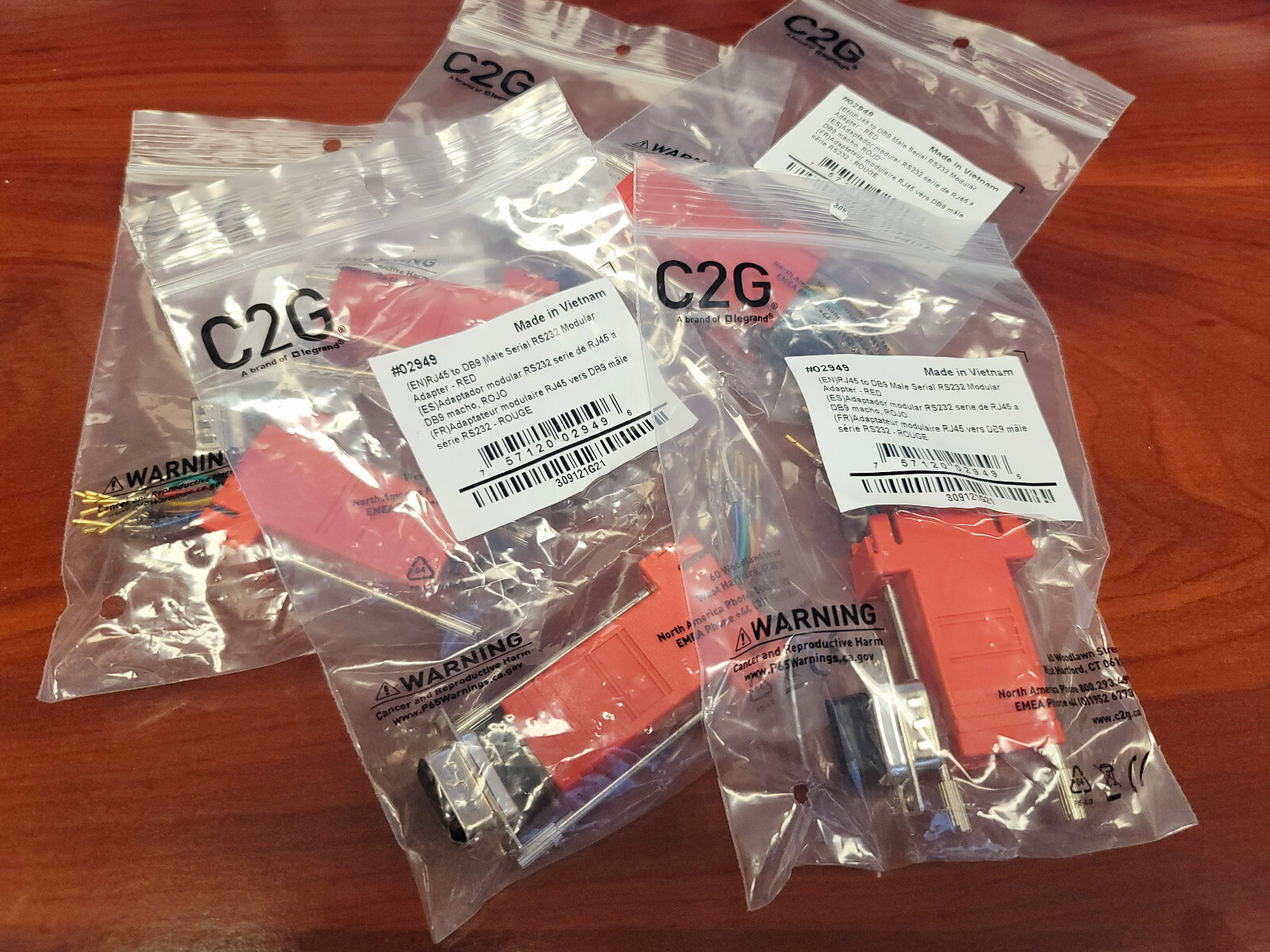 NEW LOT 5-pack C2G 02949 RJ45 to DB9 Male Serial RS232 Modular Adapter RED