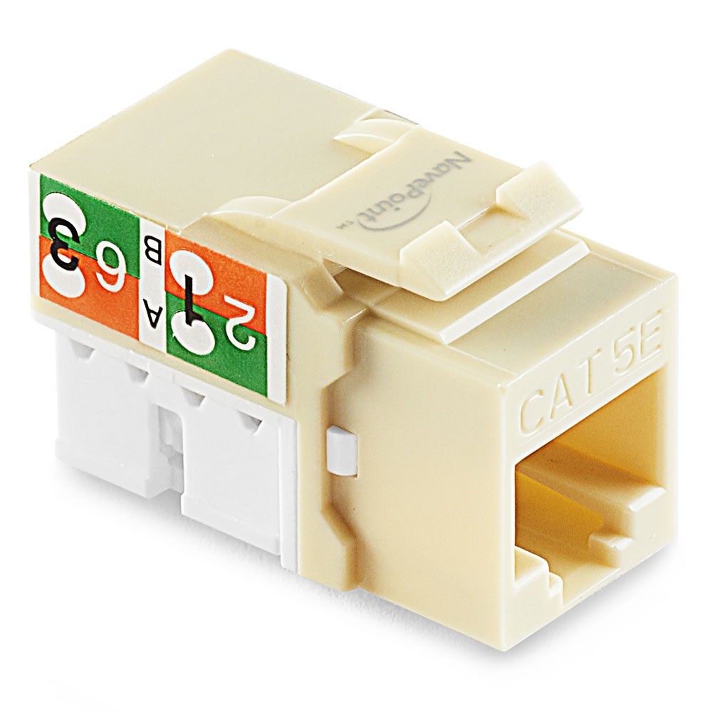 NavePoint 90 Degree Cat5e Keystone Jack, RJ45 Ethernet, Type 110 Ivory, 25-Pack