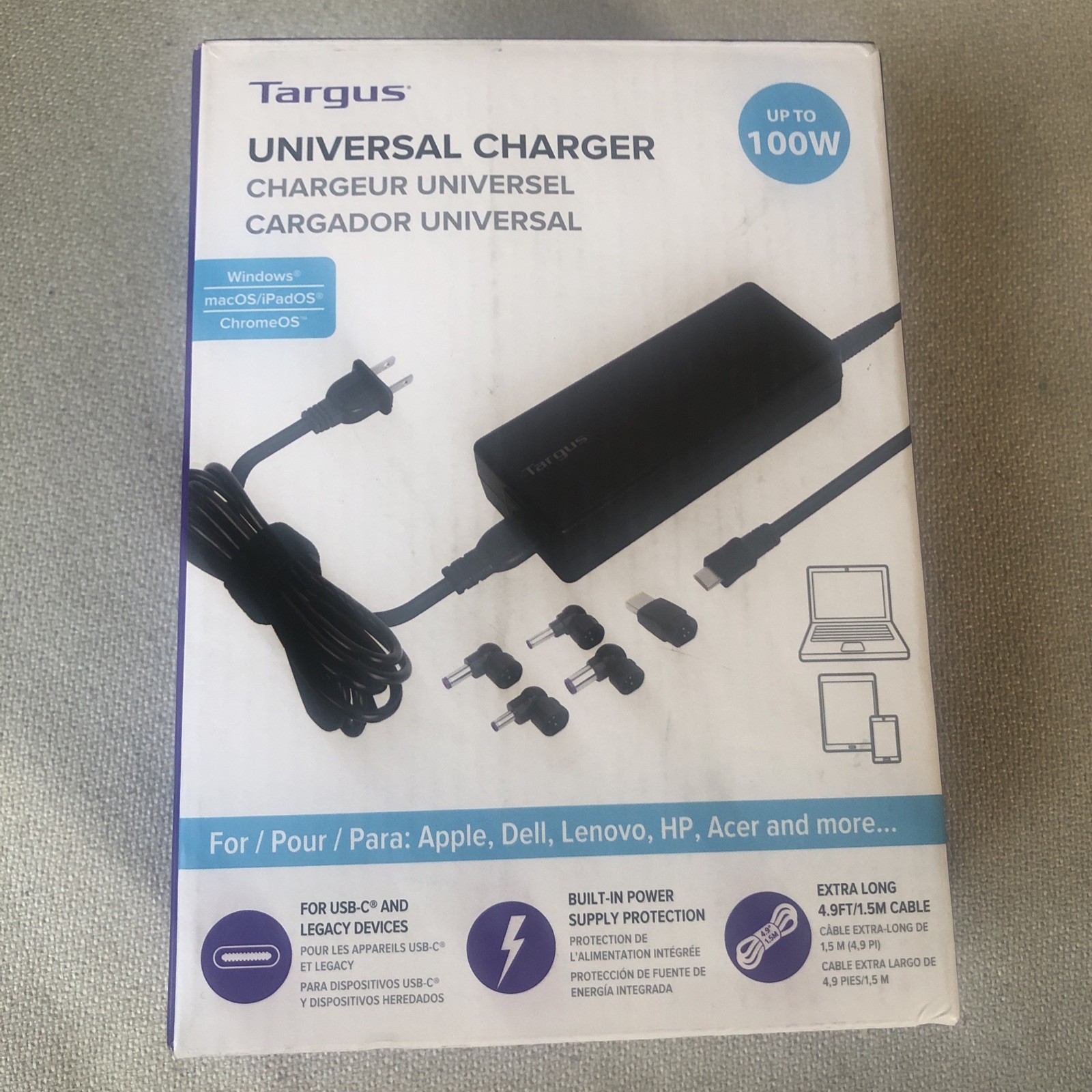 Targus 100W Universal Charger for Most USB-C Laptops - Black, 092636369262
