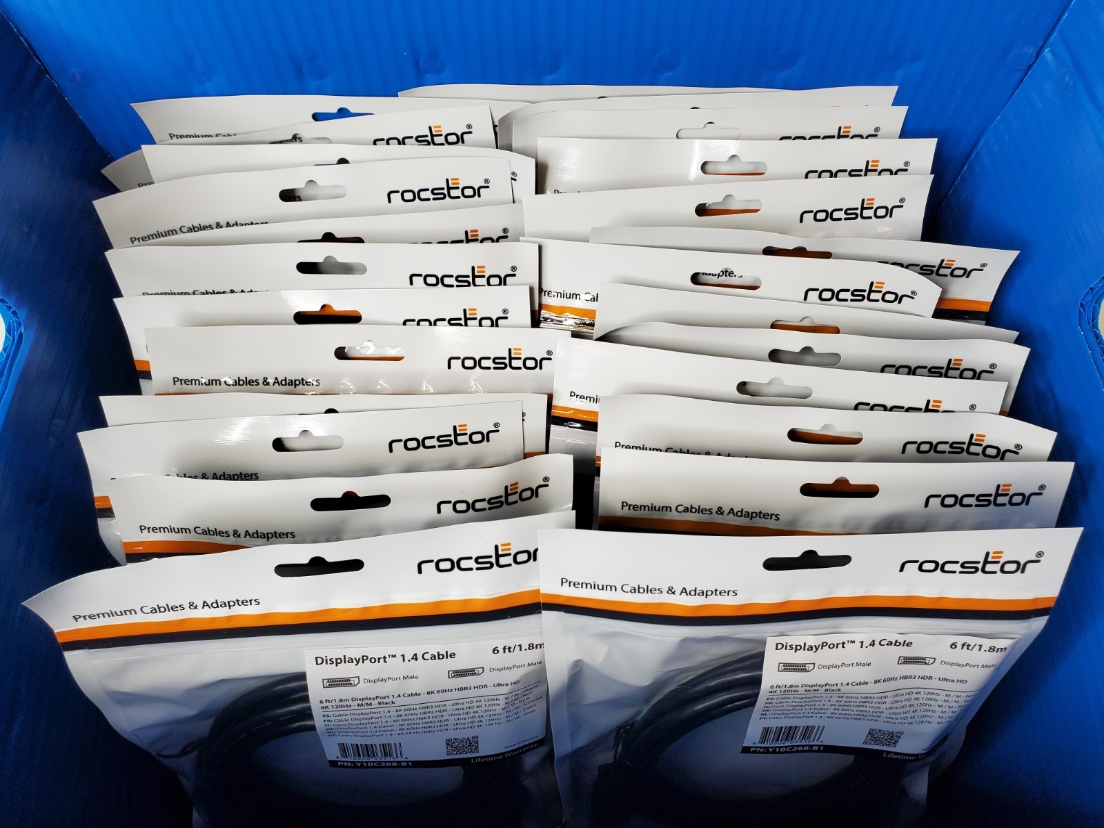 Lot of 25 New/Sealed ROCSTOR DisplayPort M/M 1.4 Cable 6 ft/1.8m PN: Y10C268-B1