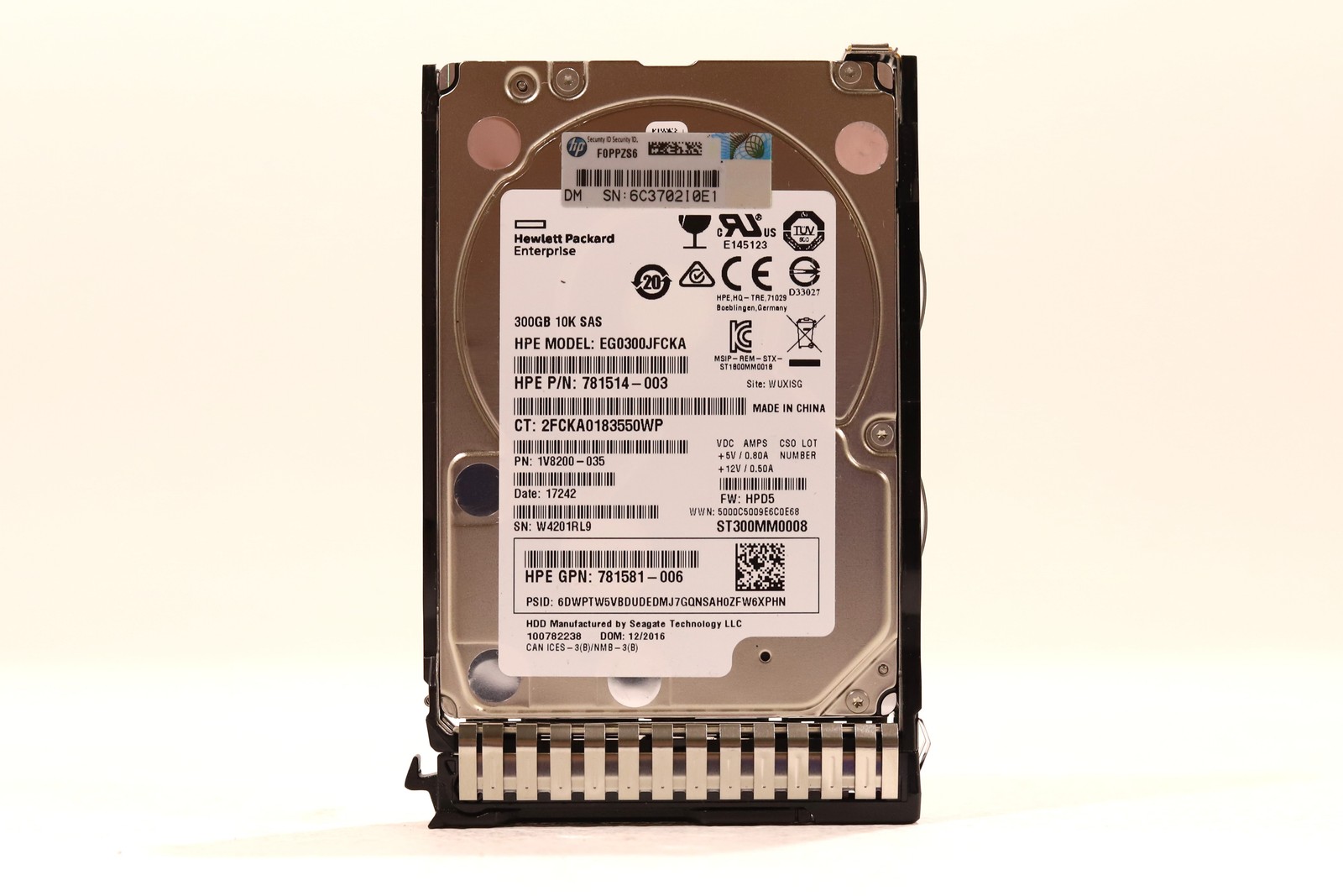 HPE EG0300JFCKA 300GB 2.5" 12Gb/s 128MB 10K RPM SAS HDD W/Caddy P/N: 781581-006