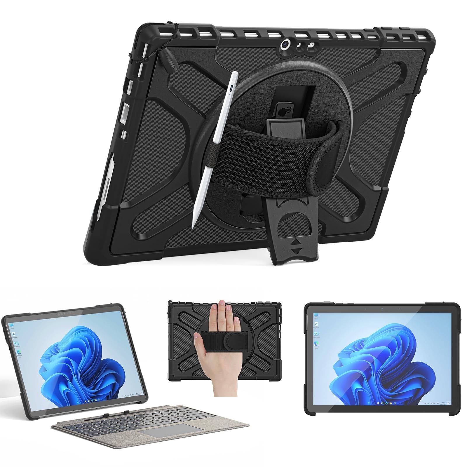 Shockproof Protective Case for Surface Pro 7/6/5/4 - 360° Kickstand, Hand Strap,