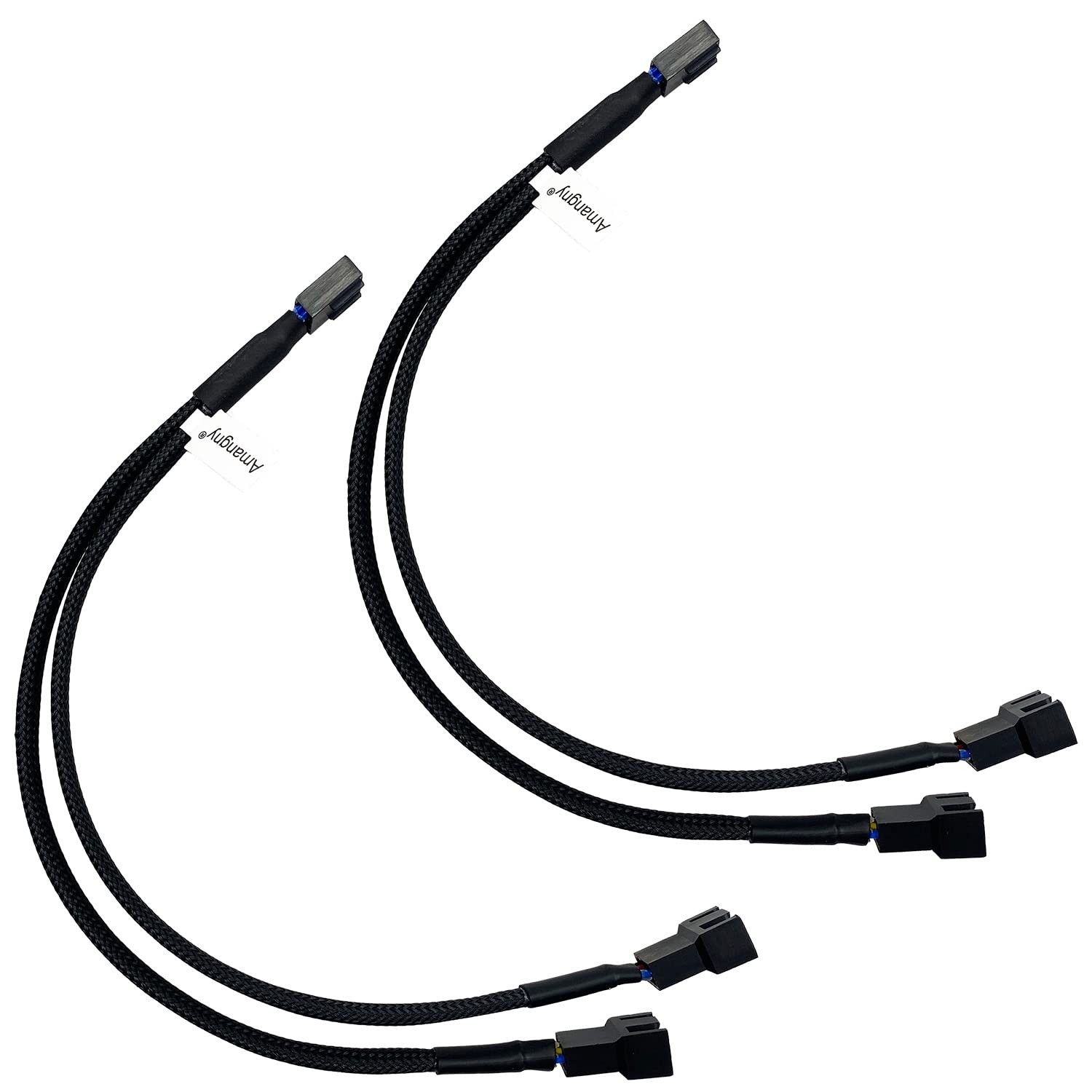 2-Pack 4 Pin PWM Fan Power Cable 10.2 Inches Black Sleeved PC Case Fan Extension