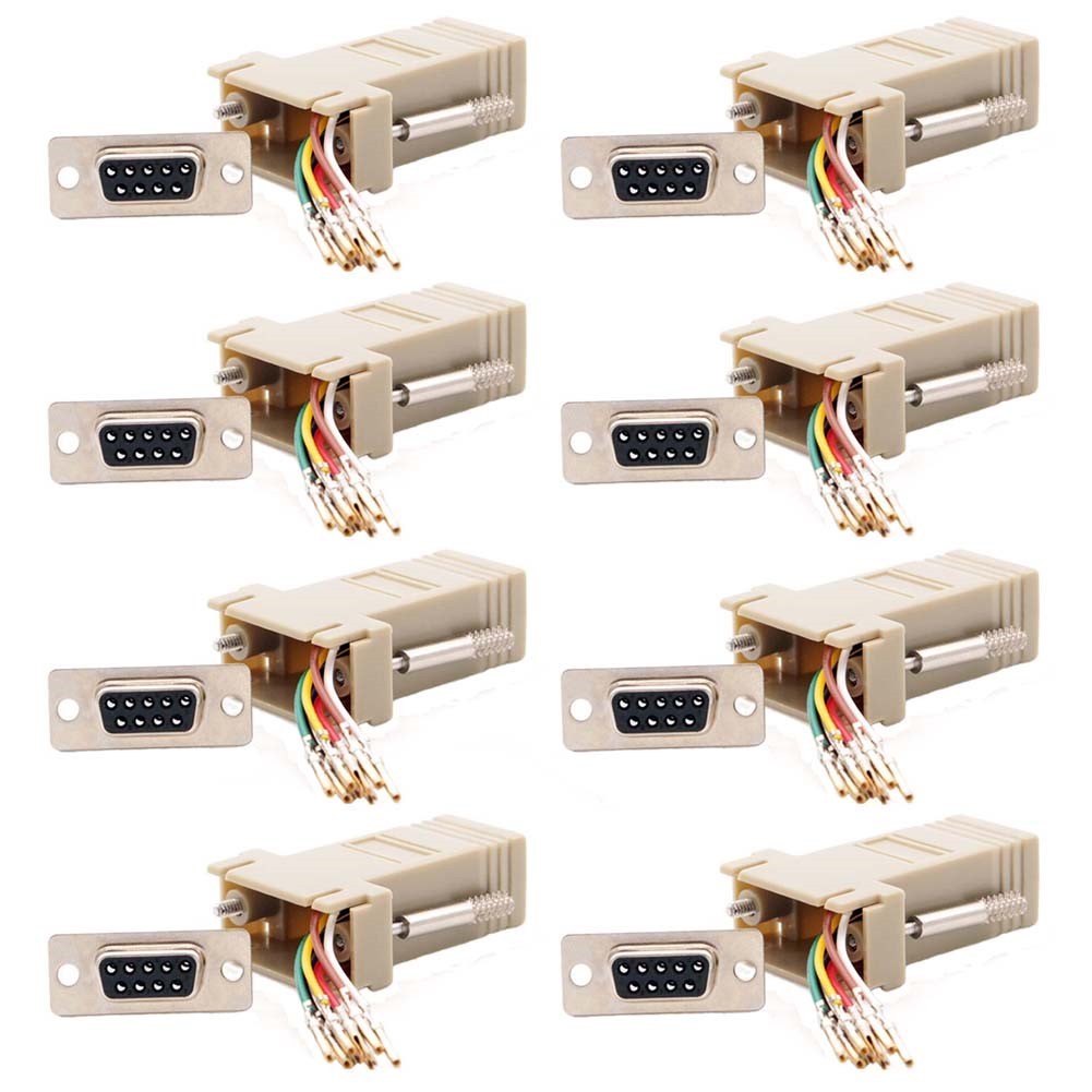 8 Pcs DB 9 RS232 Serial DB9 Female to RJ45 8P8C Network Modular Adapter Ivory