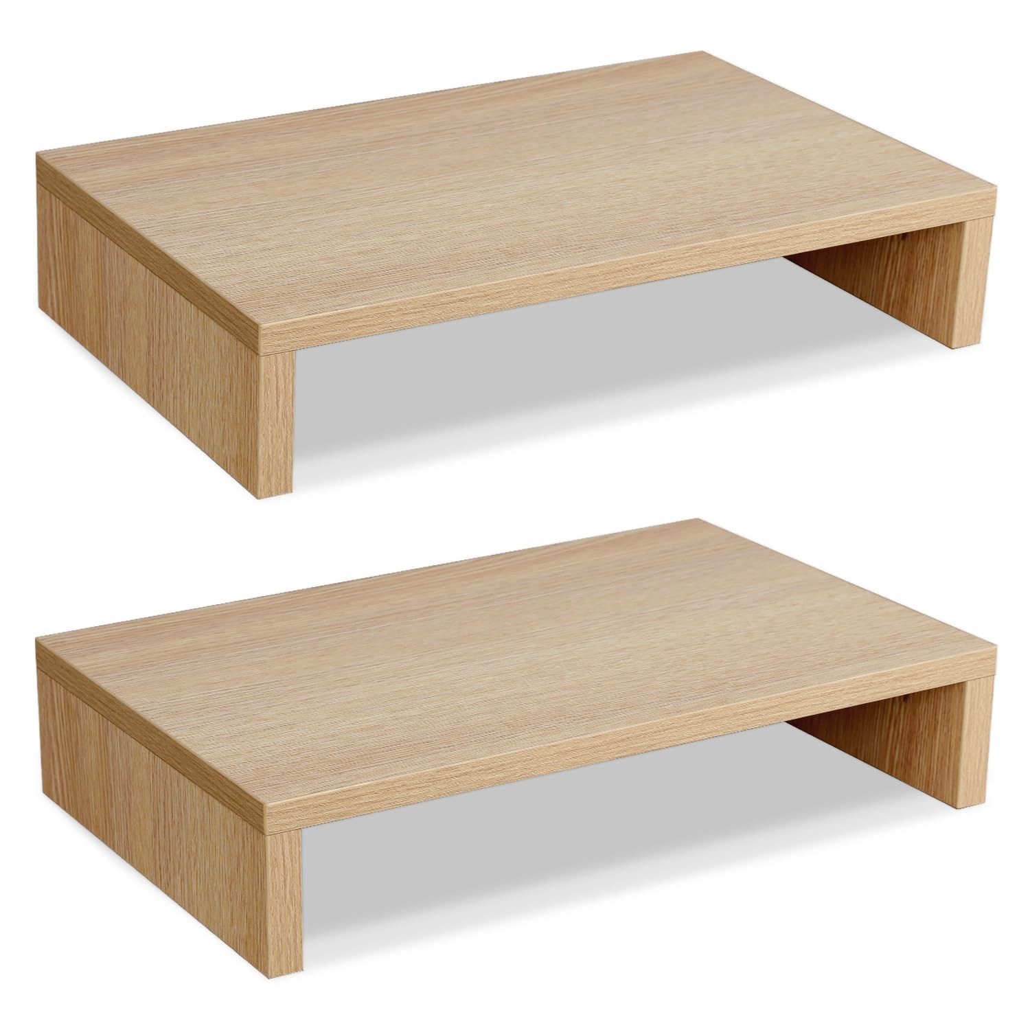 2 PCS Wood Monitor Stand Riser Adjustable Dual Display Desktop Organizer PC