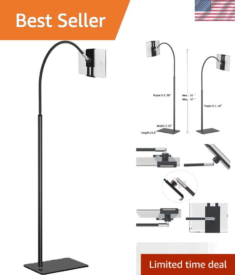 Versatile Tablet Stand with 360° Rotating Gooseneck - Fits 3.5-9.7 inch Devices