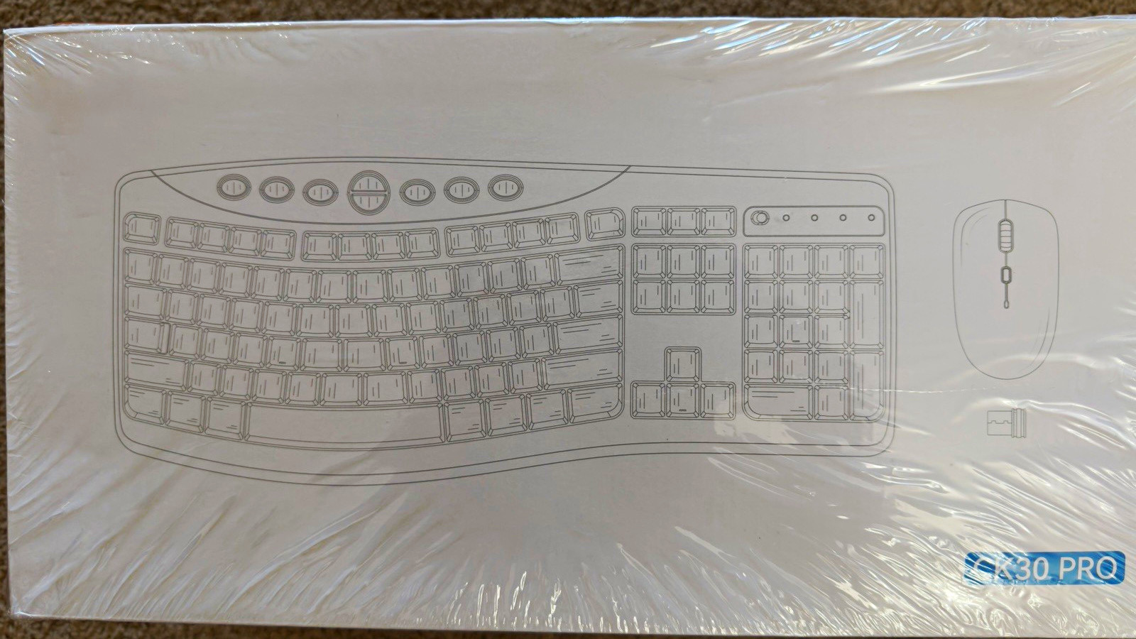 CK30 PRO Ergonomic Curved Wireless Keyboard & Mouse Bundle White 1600 DPI