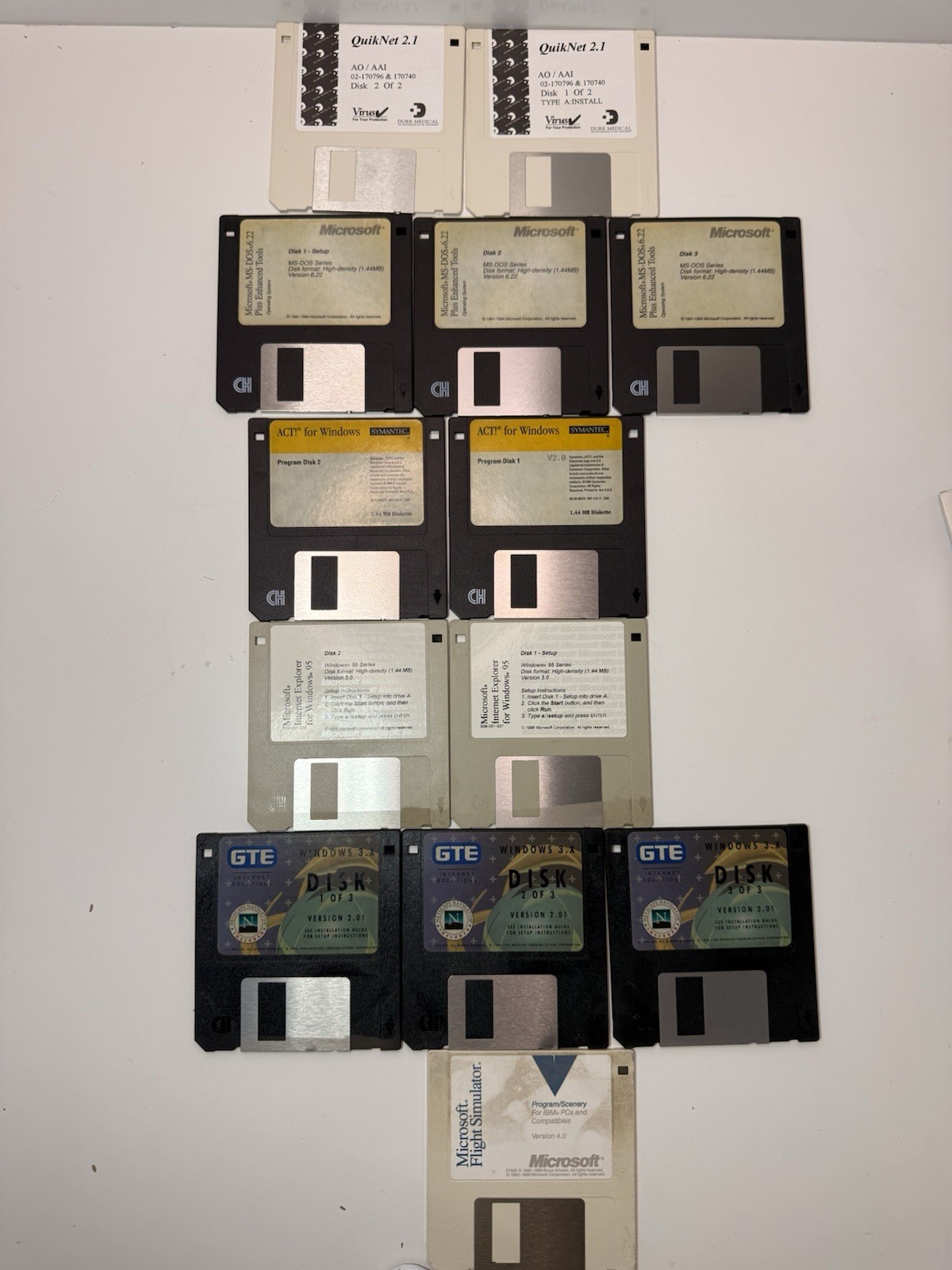 Vintage Floppy Disk Lot – MS-DOS 6.22, ACT for Windows, Netscape