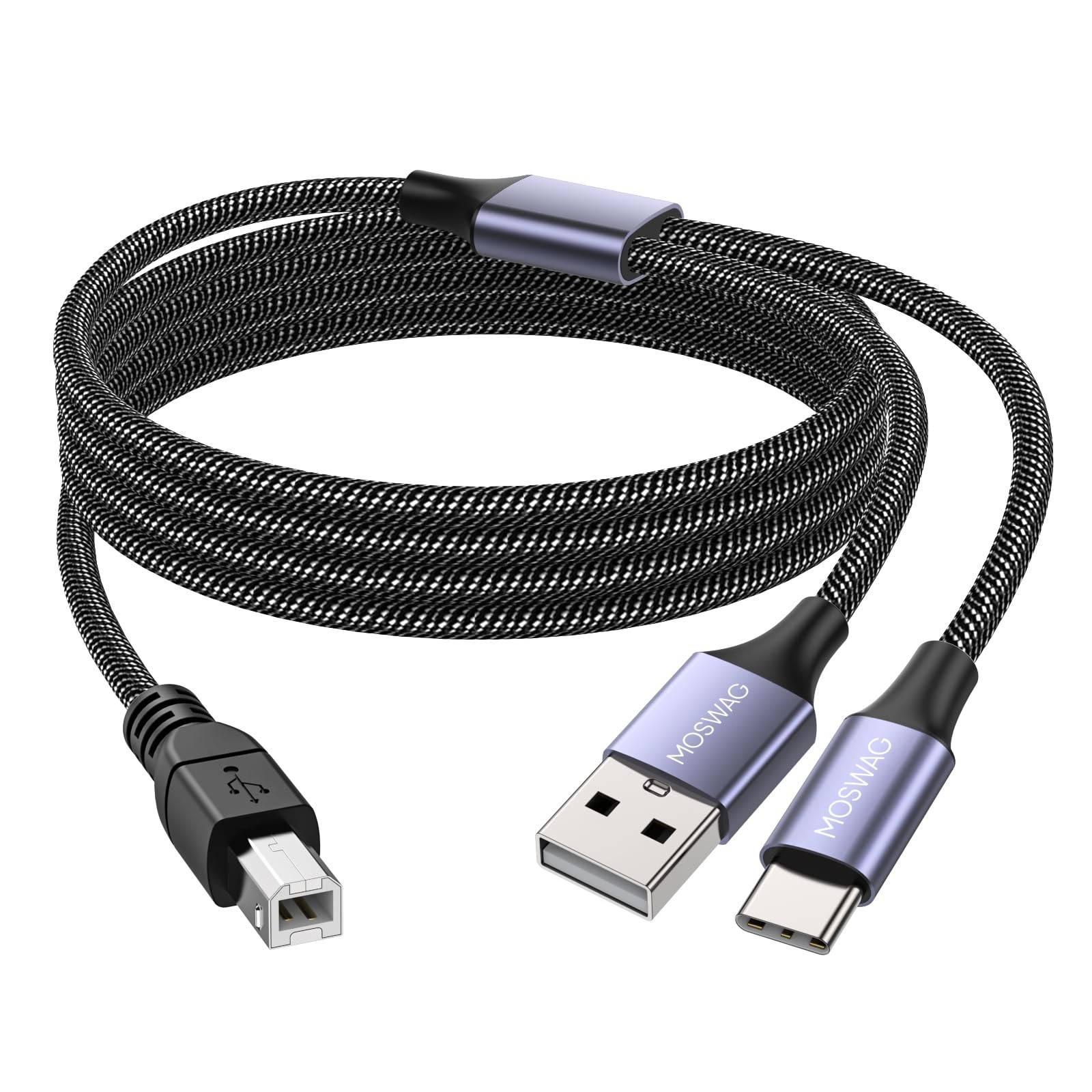 MOSWAG 2in1 USB C to B Printer Cable 5Feet/1.5M With ['1.5 meters'], Black 