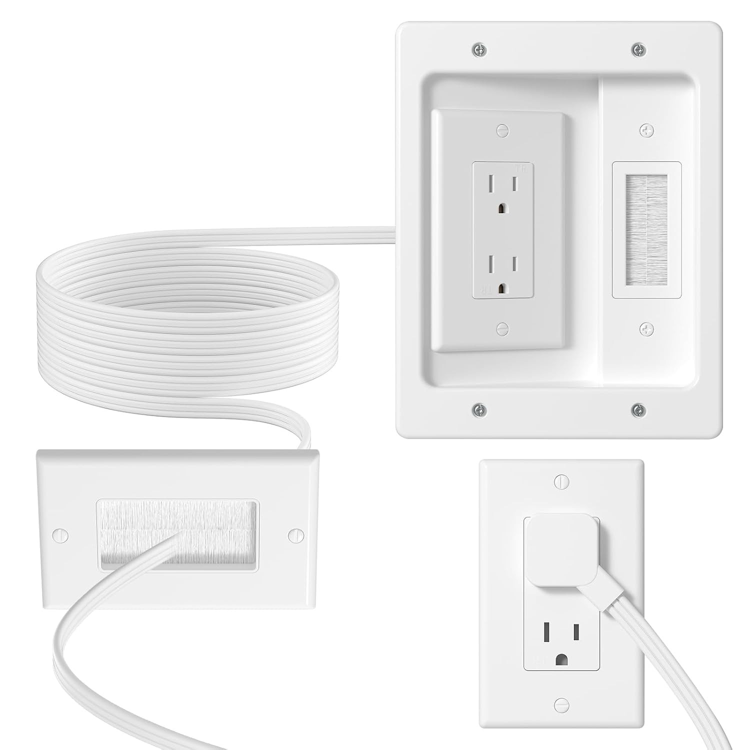In Wall Cable Management Kit with Brush Wall Plate TV Wire Hider for Wall 2AC Re