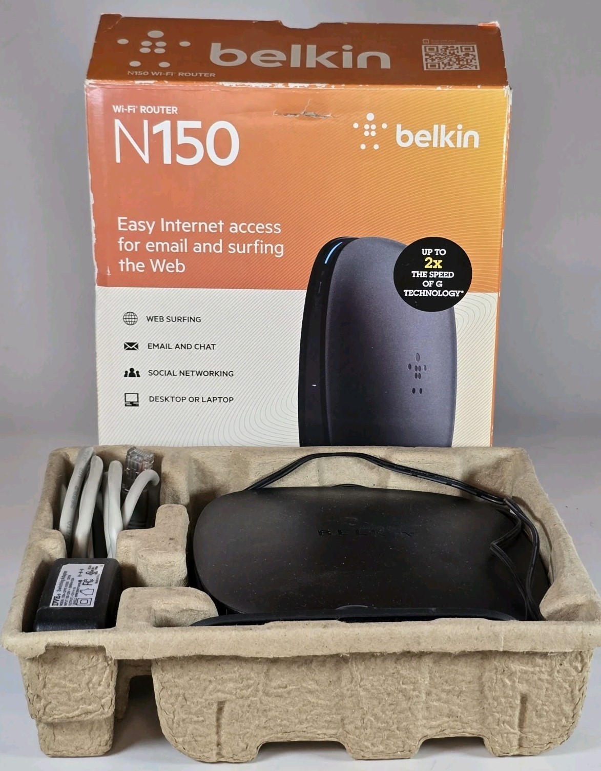 Belkin N150 F9K1001 WiFi Router 4-Port Ethernet Tested Complete Box Set
