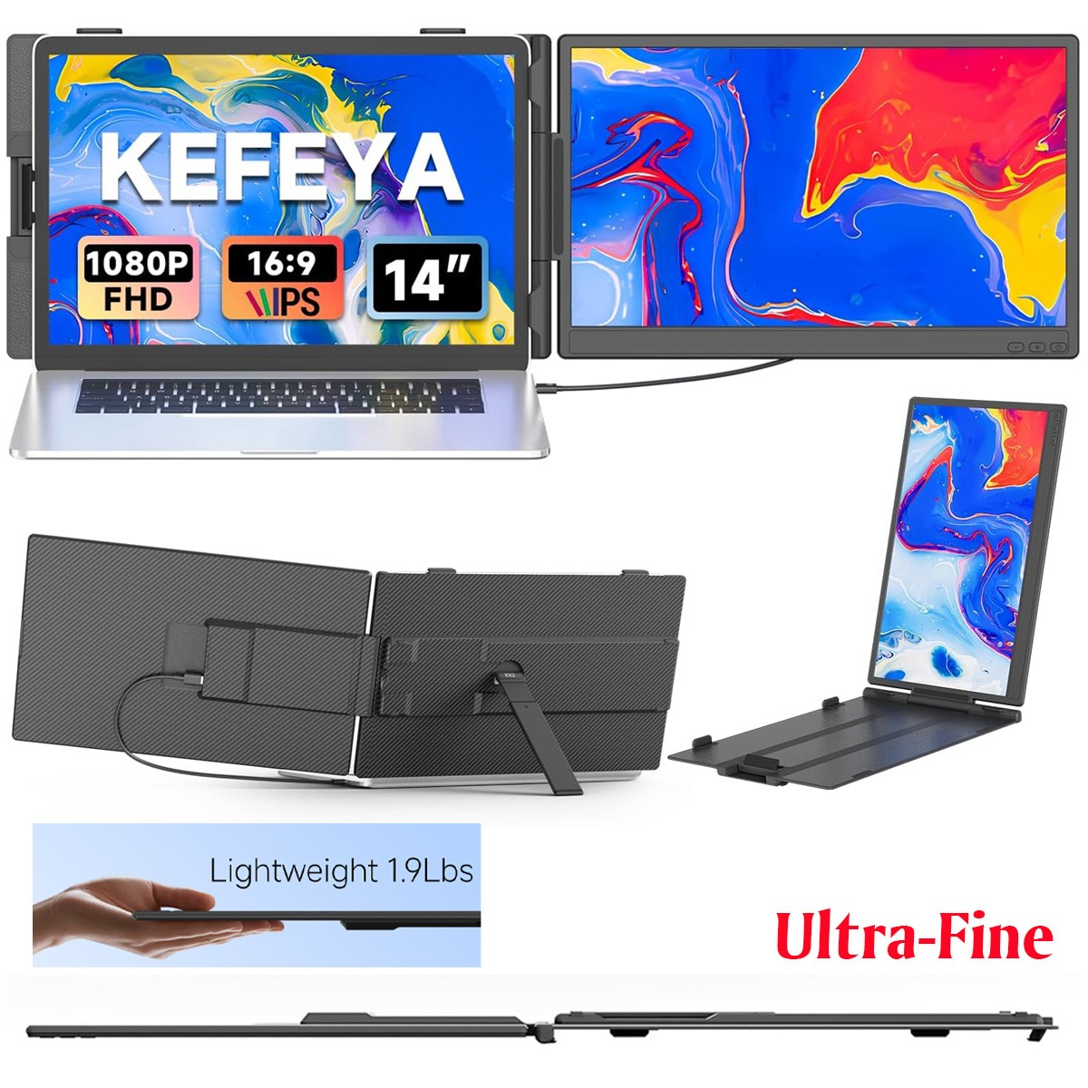 14'' Dual Laptop Screen Extender FHD 1080P IPS Portable Monitor for Laptop KX2