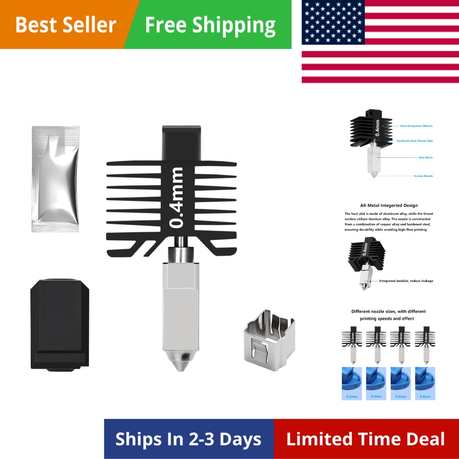0.4MM P1S Complete Hotend Kit Replacement for X1/X1C/P1S /P1P 3D Printer