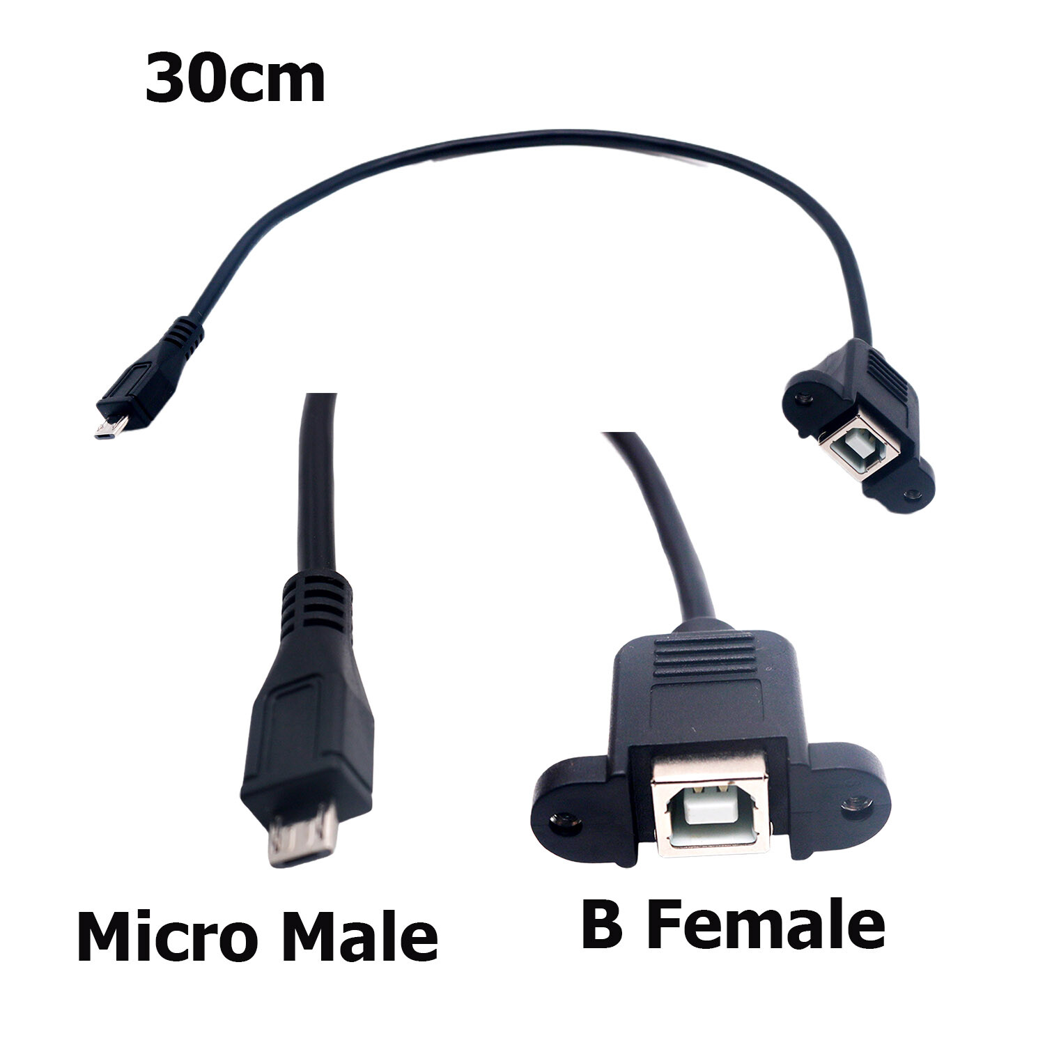 10x USB 2.0 B Female Socket Printer Panel Mount To Micro USB 5Pin Male Cable 1FT