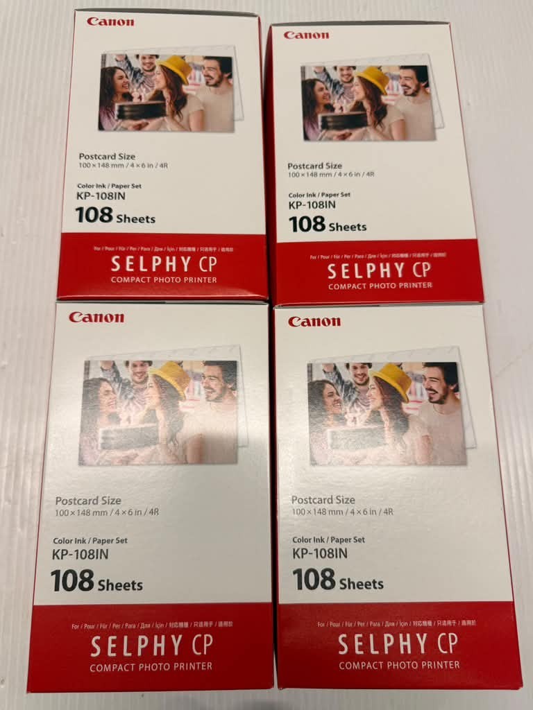 NEW 4 Pack Canon KP-108IN SELPHY CP Color Ink/Paper Set Glossy 4x6 108 Sheets A5
