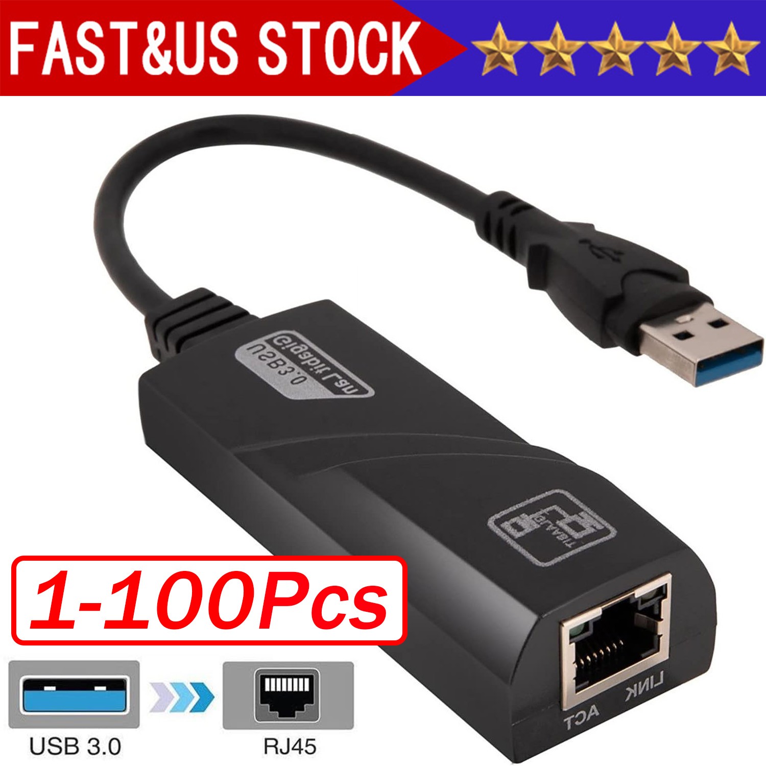 USB 3.0 Gigabit Ethernet LAN RJ45 1000Mbps Network Adapter For Windows PC Lot