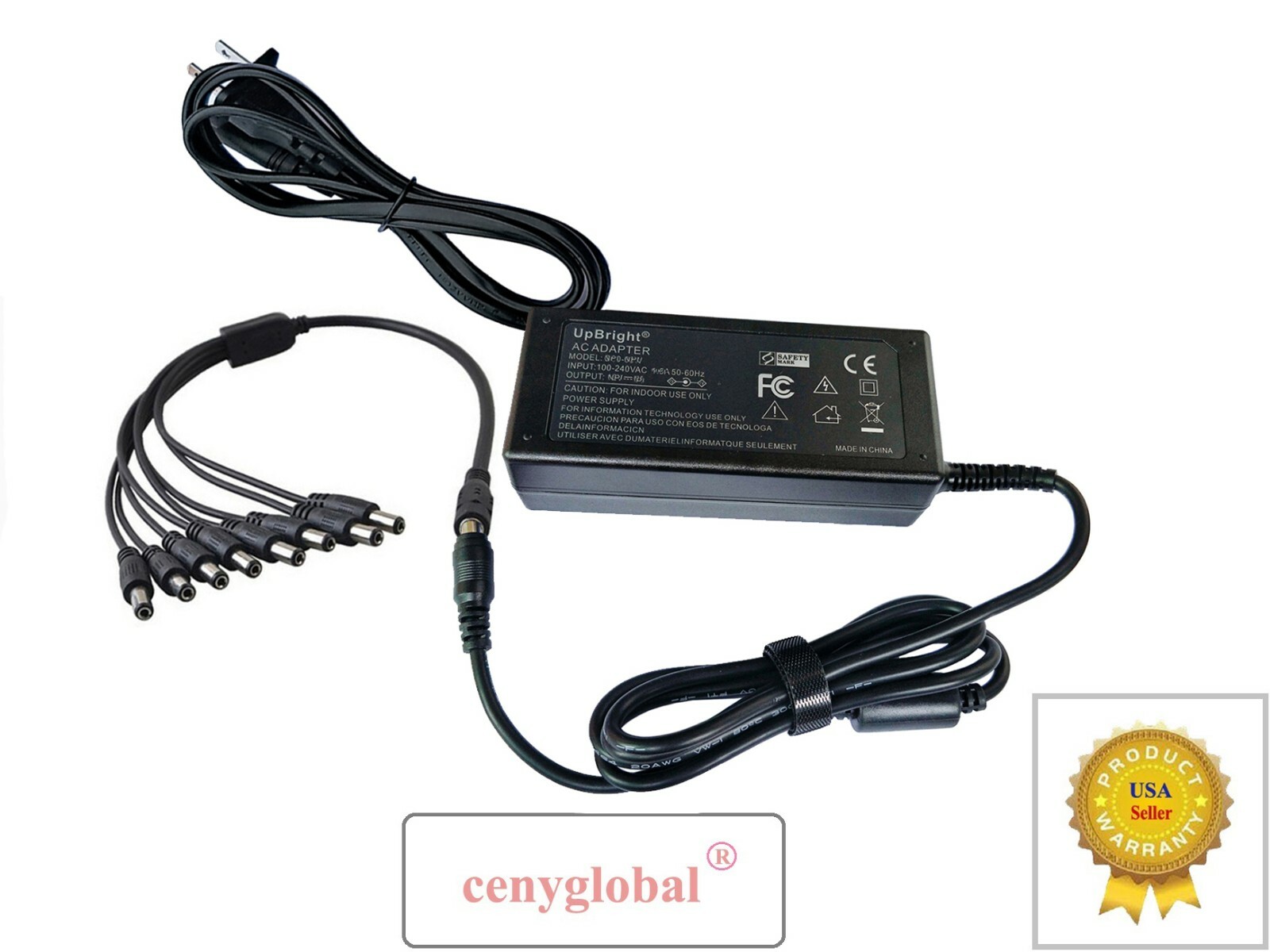 AC Adapter & 8 way Splitter For Night Owl Combo Security Camera SPF-ADVR-12V5A