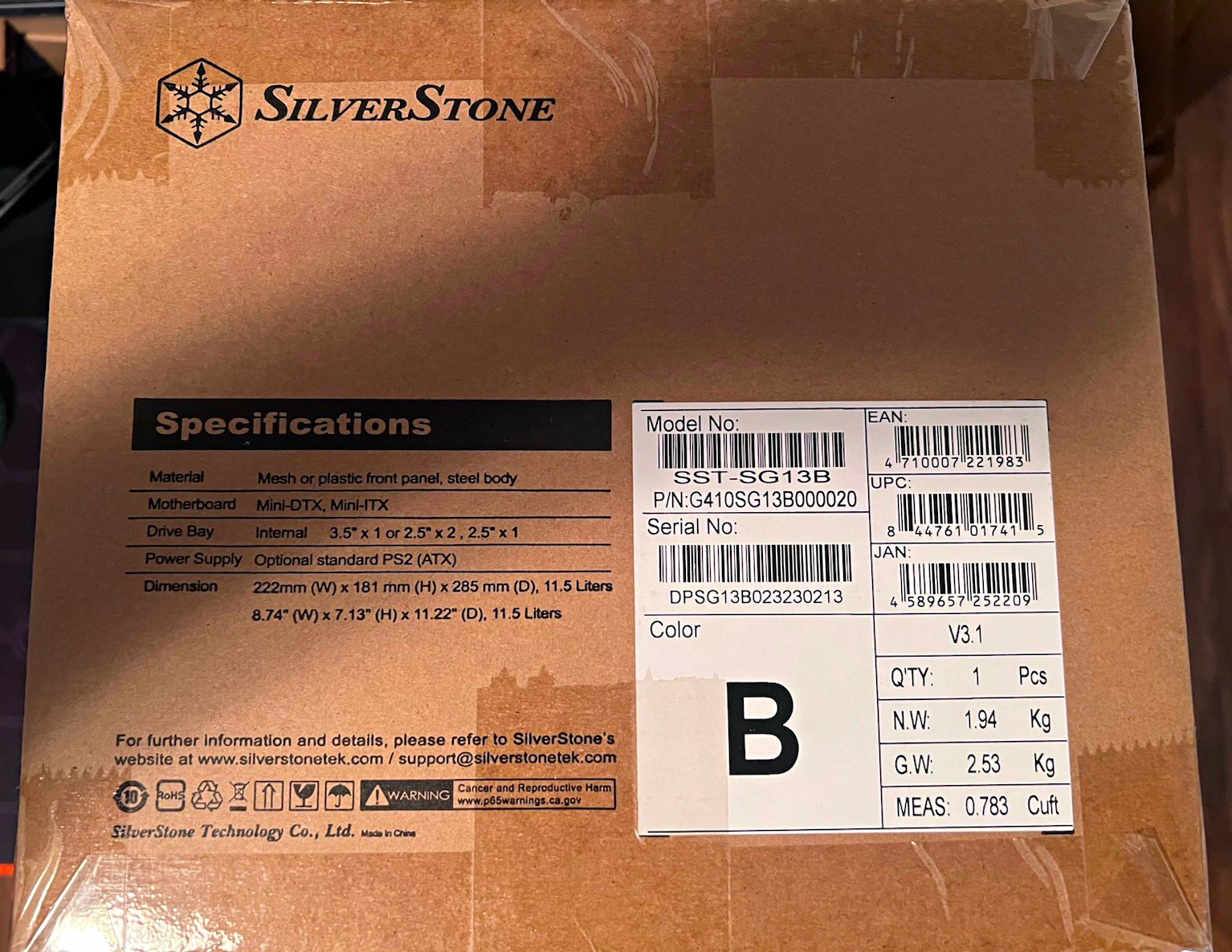 SilverStone SG13 Small Form Factor Mini-ITX/Mini-DTX Case Black SST-SG13B