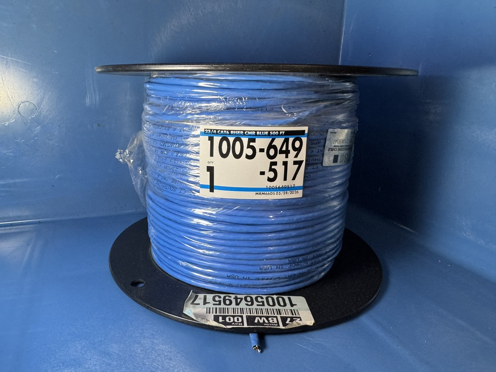 Southwire 500 ft. Blue 23/4 Solid CU CAT6 CMR (Riser) Data Cable