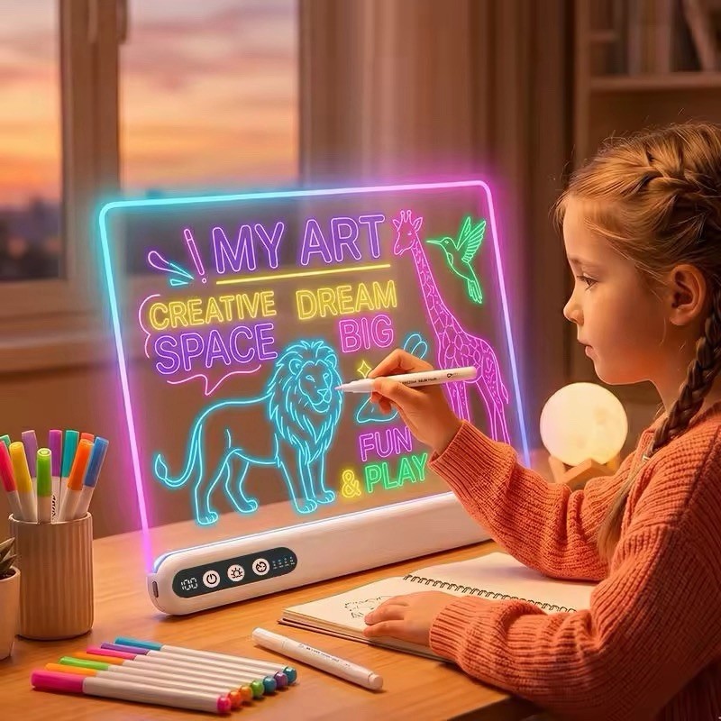 LED Light Up Drawing Board RGB Neon Erasable Writing Message Board Rechargeable