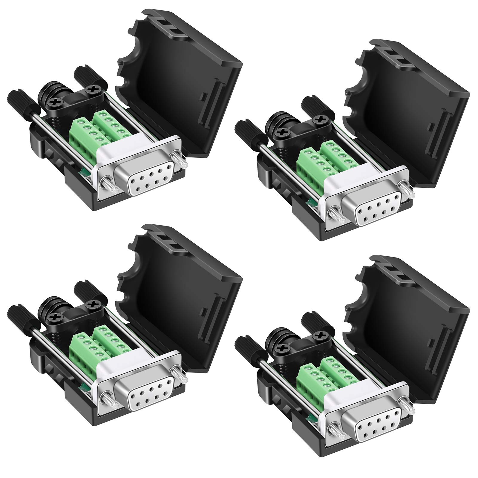 4 PCS Female DB9 Solderless Breakout Connector RS232 DSUB Serial 9 Pin Case