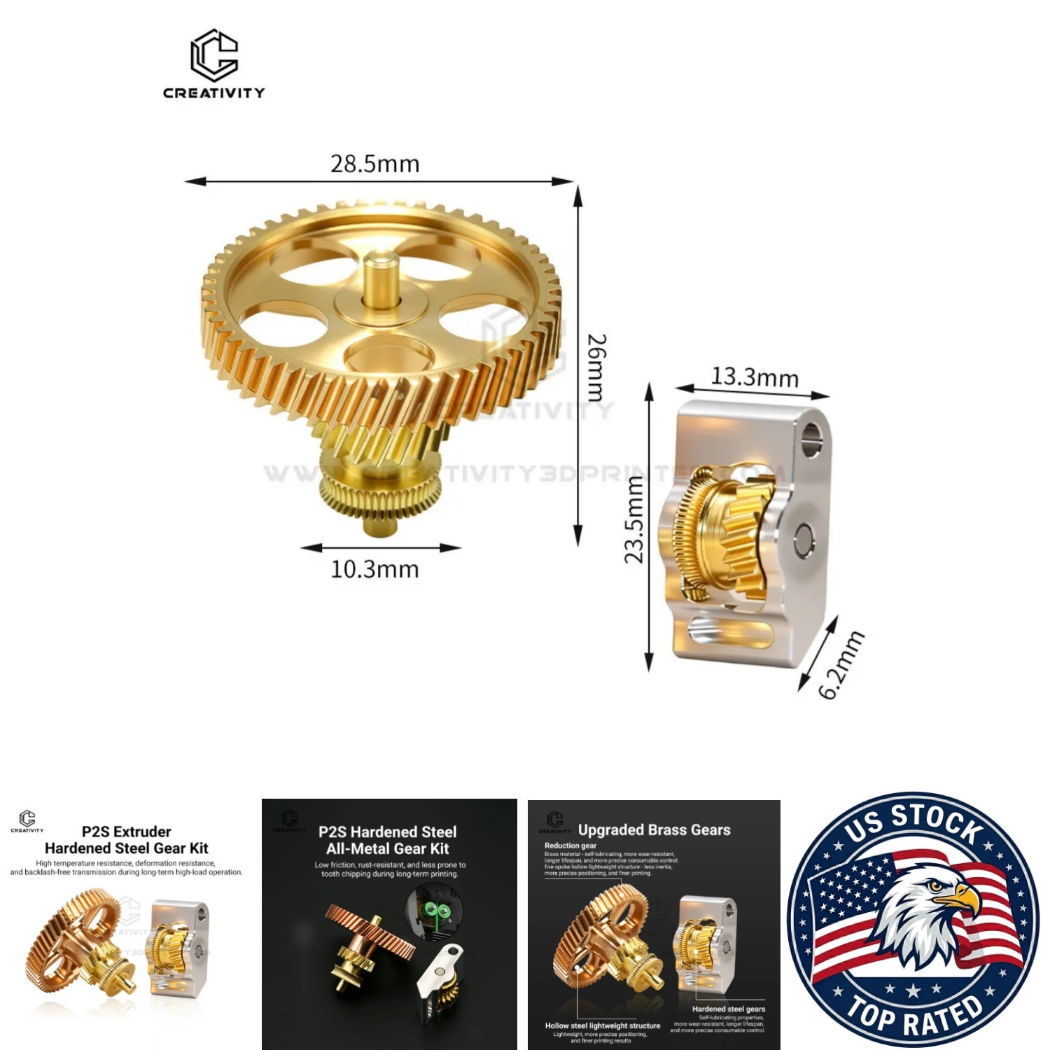 P2S Extruder Gear Kit Hardened Steel All Metal Brass DLC Coated - P2S gear