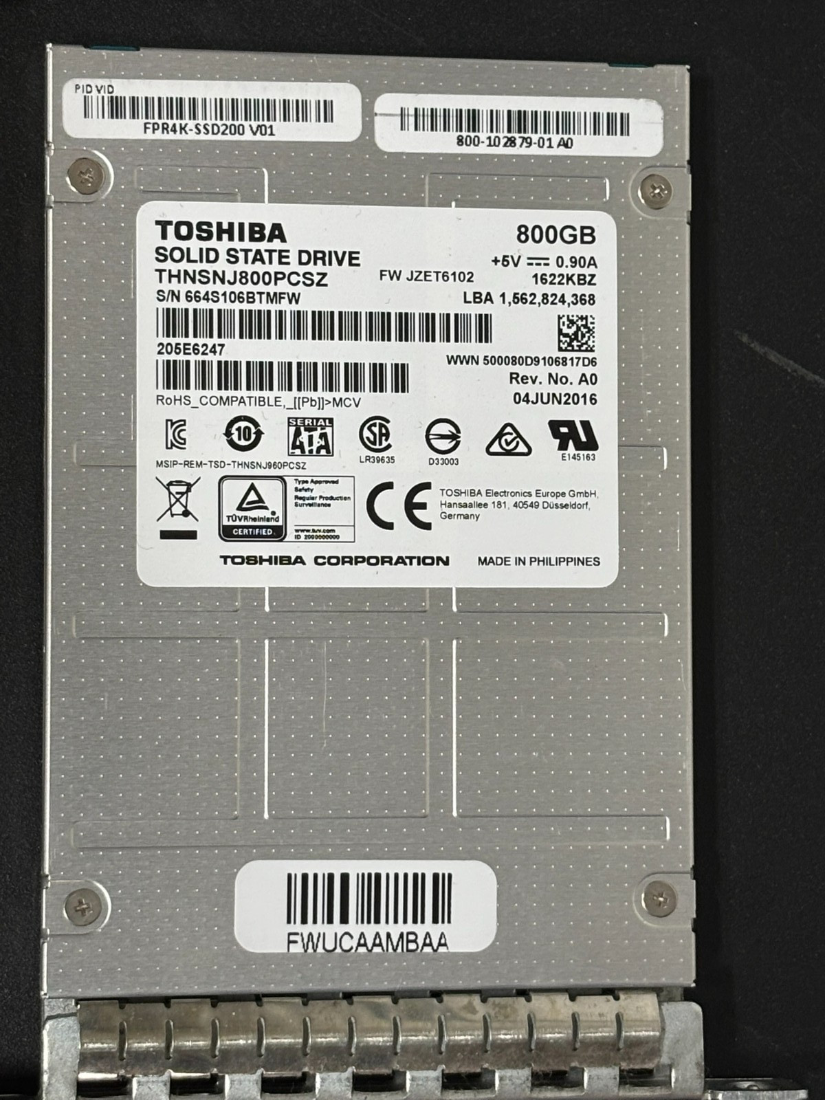 Cisco FPR4K-SSD200 Firepower 4000 Series Cisco Provisioned Toshiba 800GB Disk