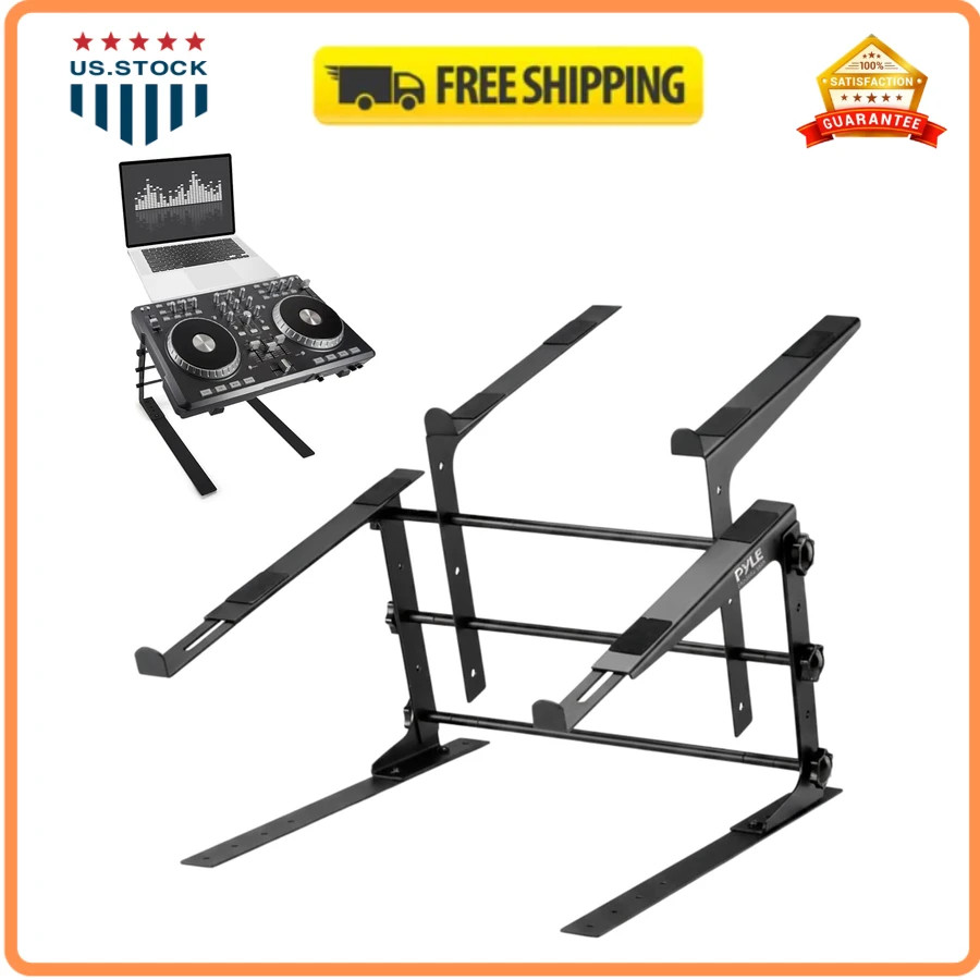 Pyle PLPTS38 Portable Dual Laptop Stand Adjustable Ergonomic DJ Mixer Desk Black