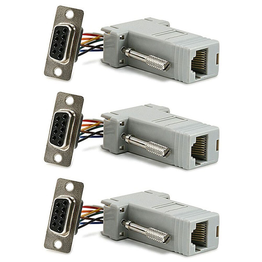 3 Pcs DB9 9-Pin RS232 Serial Female to RJ45 Female Adapter Connector Converter