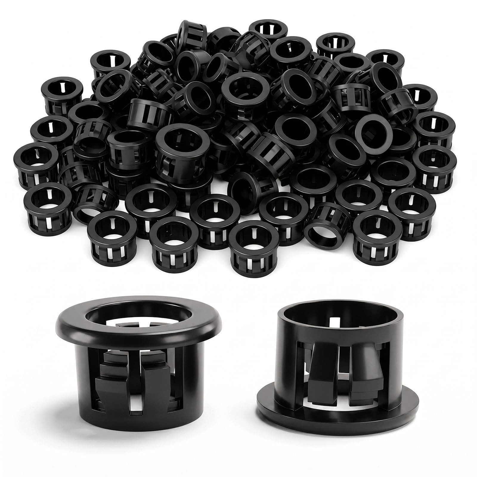 100PCS 1/2" Round Cable Grommet Protector Snap Bushings, Black Snap-in Wire Mana