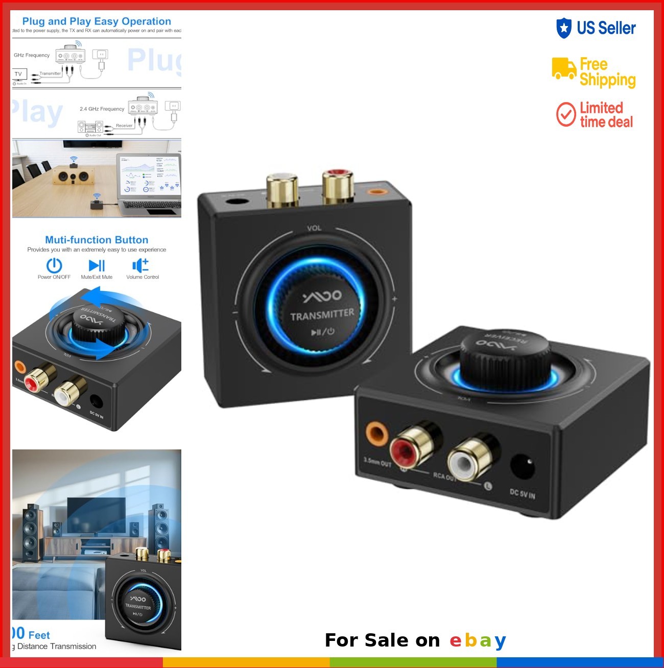 2.4GHz Wireless Audio Transmitter Receiver Set for TV PC Home Stereo 200Ft RCA