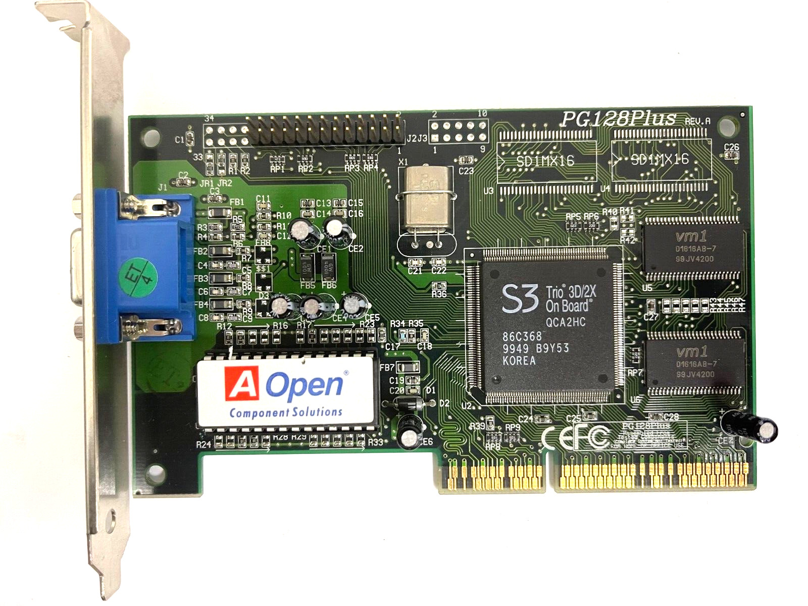 RARE VINTAGE AOPEN PG128PLUS S3 TRIO 3D/2X 4 MB AGP VGA CARD 91AC821008 MXB139