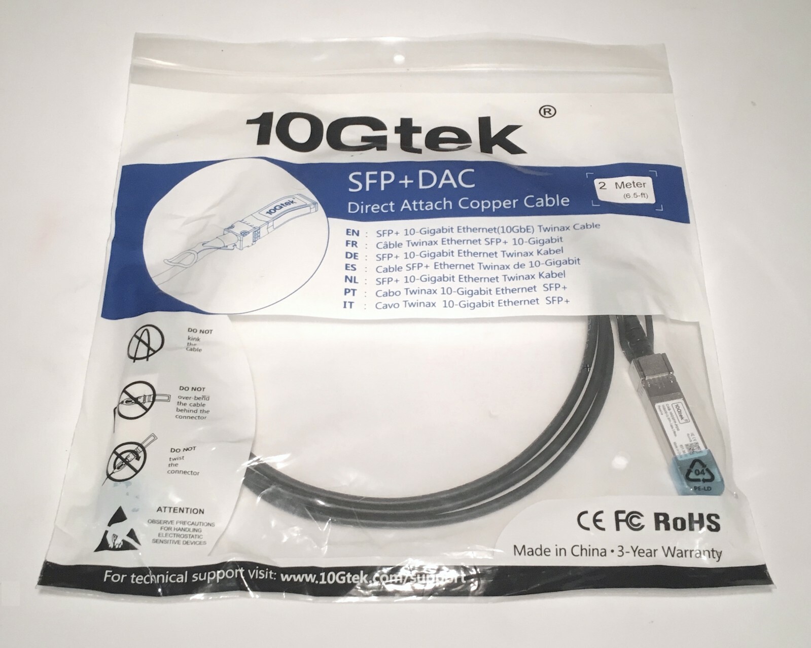 10Gtek CAB-10GSFP-P2M SFP+ DAC Direct Attach Copper Cable  (2 Meters) Brand New