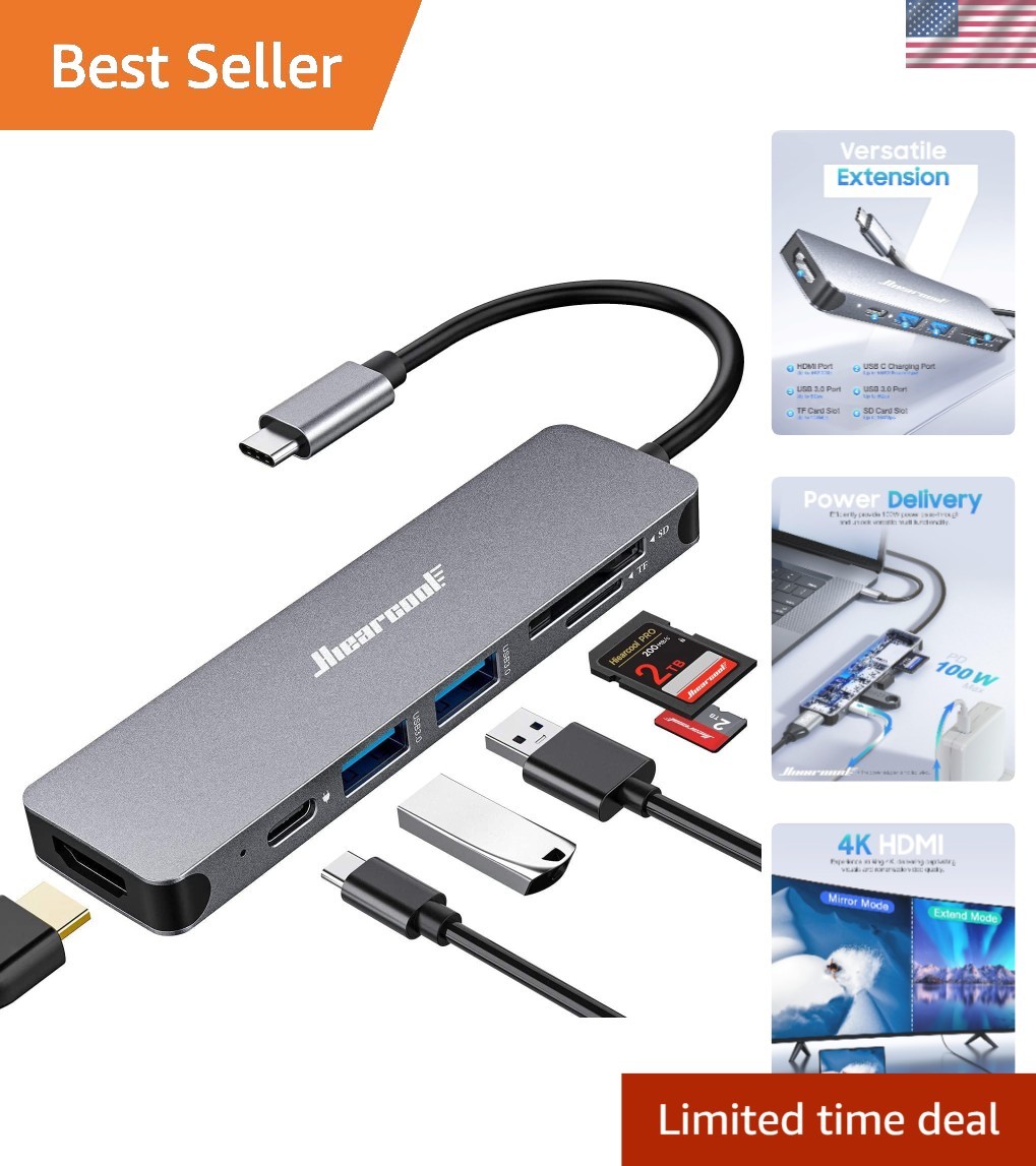 Ultimate 7-in-1 USB-C Hub: 4K HDMI, 5Gbps USB 3.0, Power Delivery – Travel Ready
