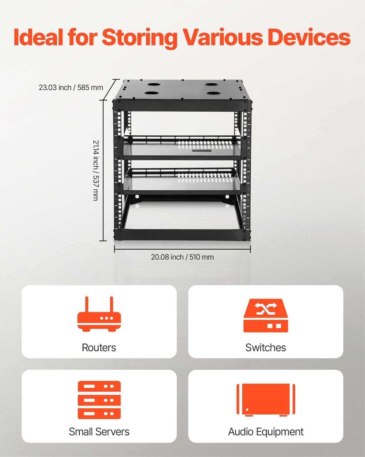 10U Open Frame Network Rack 23in Deep 4 Post Wall Mount Floor Server Rack