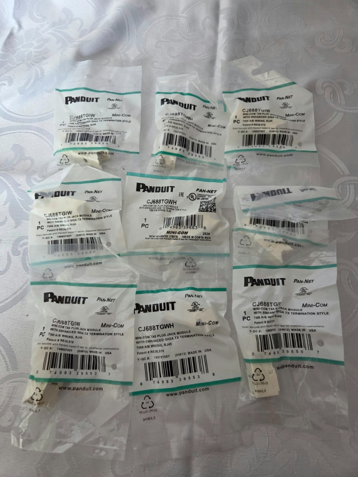 9 pc Panduit Mini-Com TX6 Plus CJ688TGWH RJ-45 Jack Module, White, Enhanced Giga