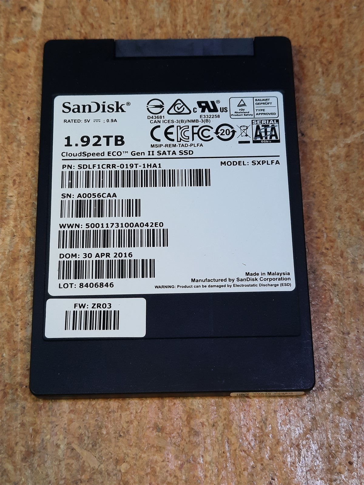 SDLF1CRR-019T-1HA1 - SANDISK 1.92TB SATA Solid State Drive 96% health