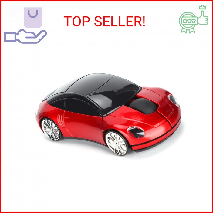 ASHATA 2.4G Wireless Mouse, Cute Car Mouse with USB Reciver, 1600DPI Optical Mic