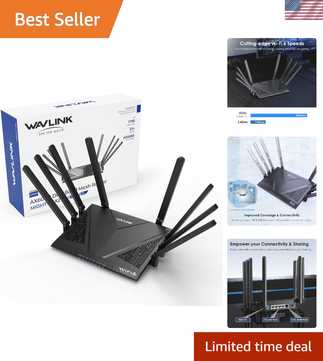 AX6000 Dual Band WiFi 6 Router, High Speed Gigabit Router for Wireless Intern...