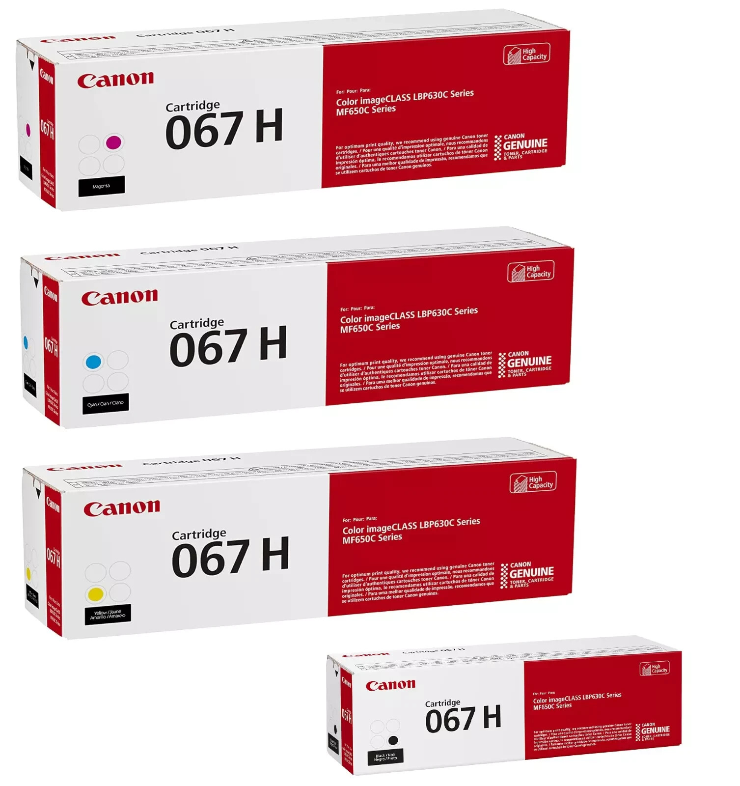 Canon 067H High Yield Toner Cartridge Set - Black Cyan Magenta Yellow - Genuine