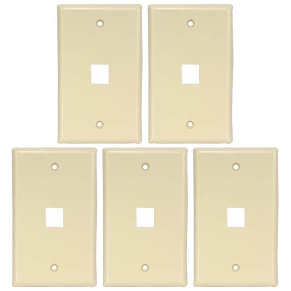 5 Pcs 1 Hole Port Keystone Jack Insert Wall Plate Faceplate 1-Gang Smooth Ivory