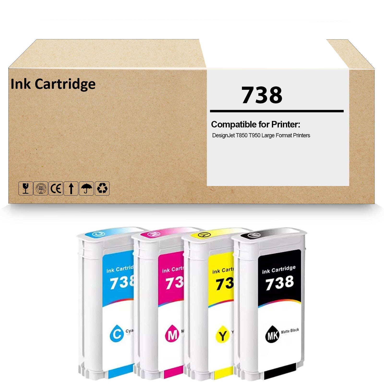 4 Pack 738 ink Cartridge for DesignJet T850 T950 Large Format Printers 130ml