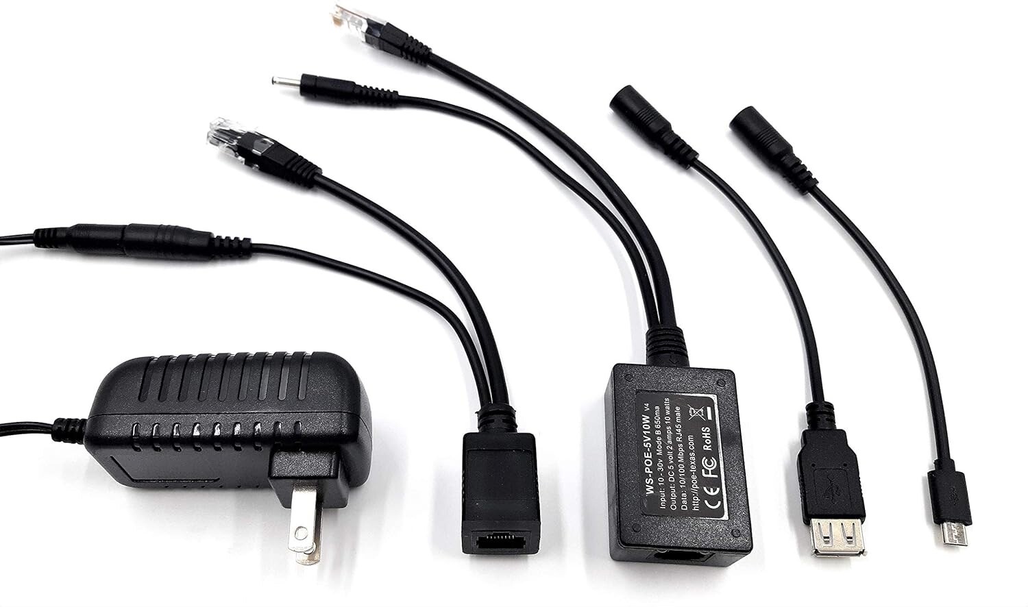 PoE-Texas PoE-USB-Kit w/ 5V+2A=10W Output (USB) and 100Mbps Ethernet Connection