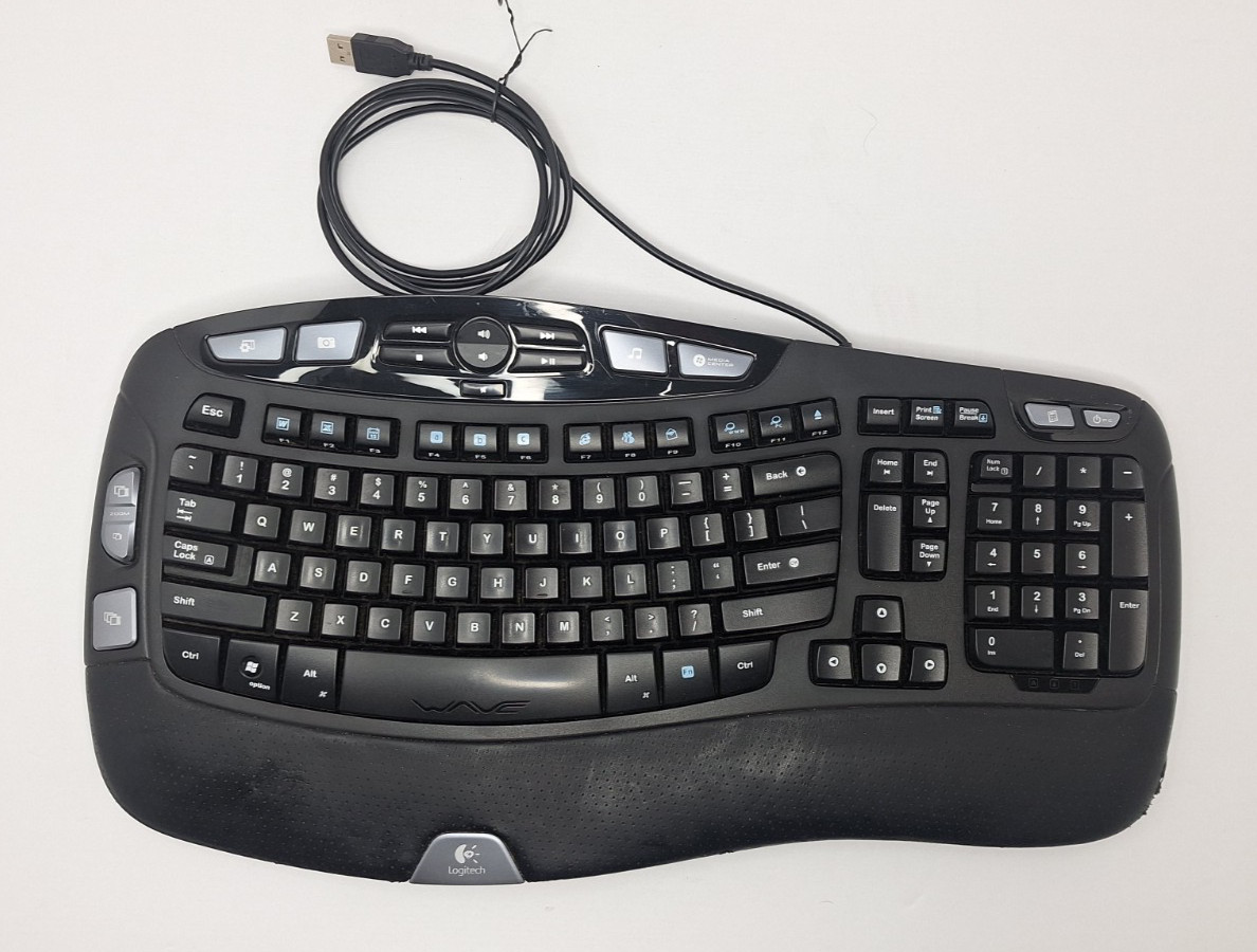 Logitech Wave Y-UV90 Computer Desktop PC Corded Ergonomic Keyboard USB Black
