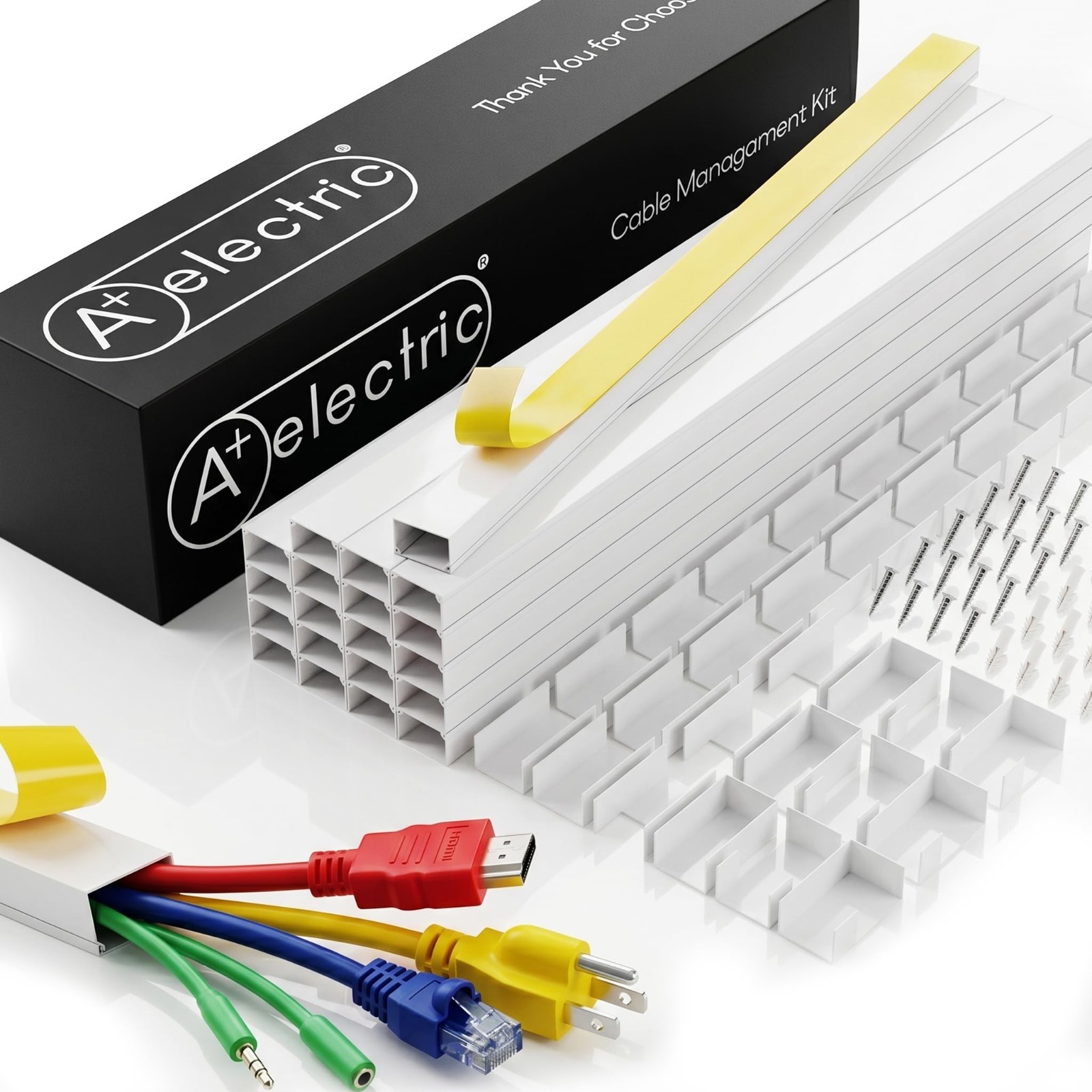 Self-Adhesive Cord Cover Kit, 26ft Cable Raceway, 20 Channels, Wire Hider, Paint