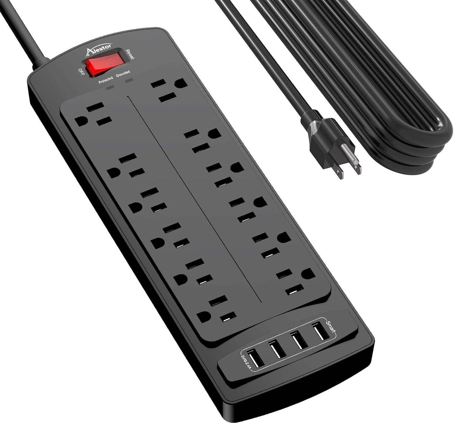 12 Outlets Power Strip 4 USB Ports Surge Protector 20' Foot Cord 1875W/15A 2700